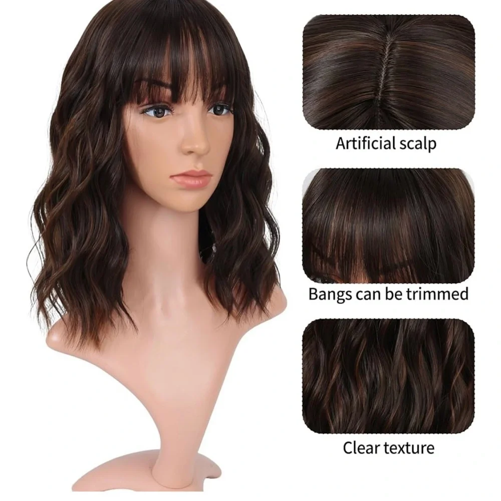 New Wig Wavy Honey Brown Mix Light blonde Highligts 12' inch